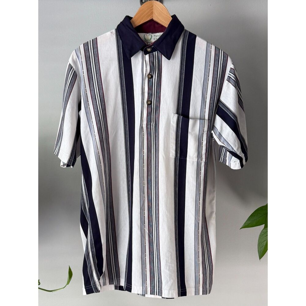 Vintage Late 90's Palmland Club Stripe Polo Golf Shirt Men's Small Navy/Maroon